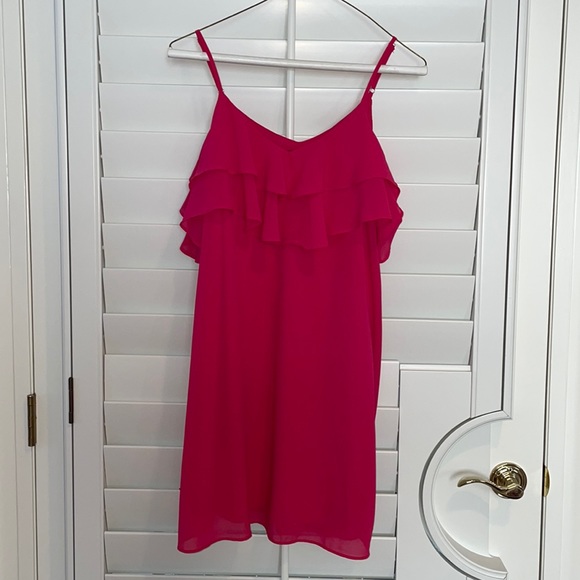 lulus hot pink ruffle mini dress - Picture 1 of 3